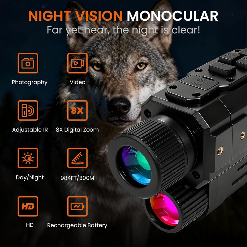 BIBIRE Night Vision Goggles, Head Mounted Night Vision Monocular 8X Digital Infrared NVG with 32GB SD Card for Surveillance Camping Observation - Image 2